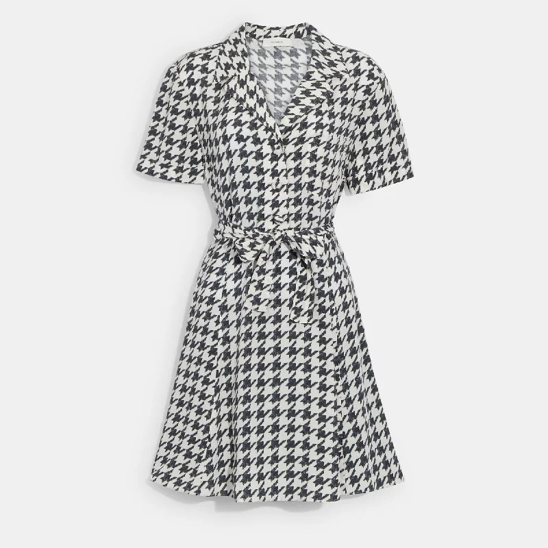 Coach Outlet Houndstooth Mini Dress Long-sleeve Mini Skirt