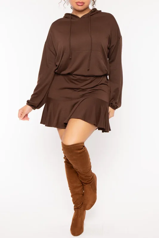 Plus Size Long Sleeve Tie Front Hooded Mini Dress Sexy Leather Skirt