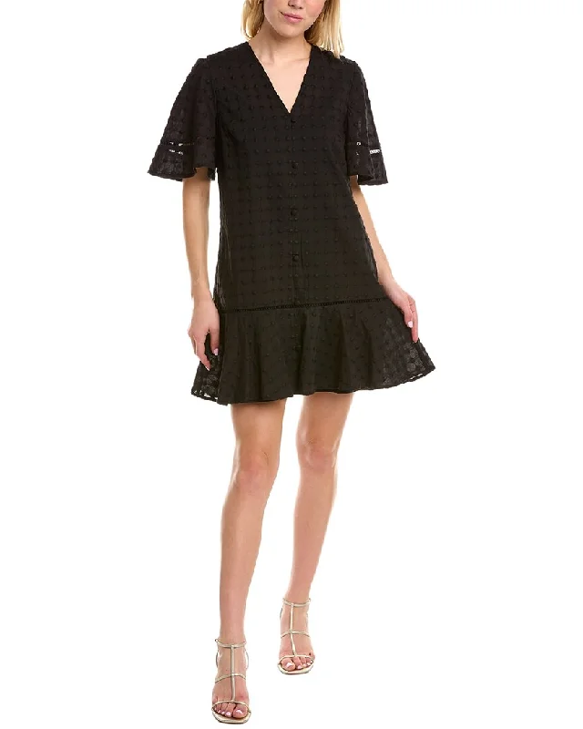 Pearl by Lela Rose Dotted Flounce Hem Mini Dress Button-up Mini Skirt