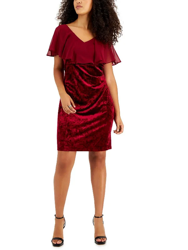 Petites Womens Velvet Mini Cocktail and Party Dress Lace Mini Skirt