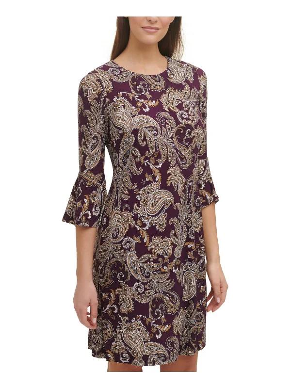 Womens Printed Bell Sleeve Mini Dress Basic Mini Skirt