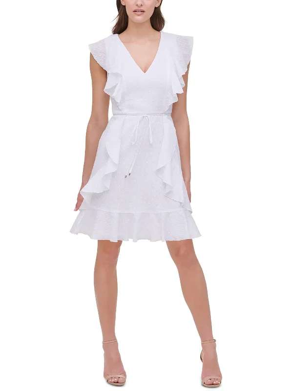 Womens Sheer Mini Fit & Flare Dress A-line Mini Skirt