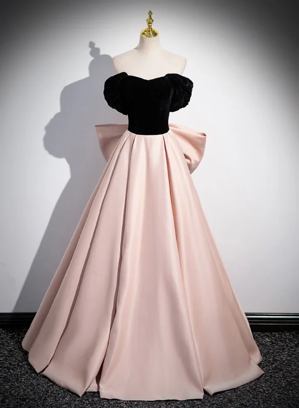 Off Shoulder A-line Pink Formal Dress Evening Dress, Pink Long Prom Dress Embellished Maxi Skirt