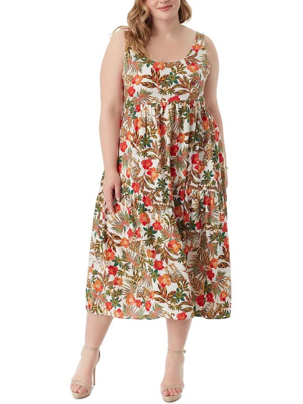 Plus Cheryl Womens Floral Print Viscose Maxi Dress Flowing Maxi Skirt