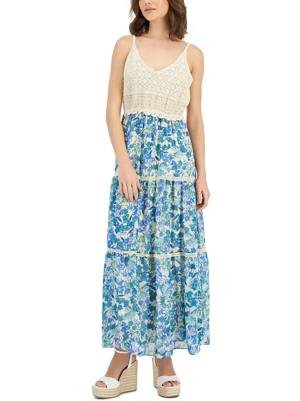 Womens Floral Print Crochet Maxi Dress Casual Maxi Outfit