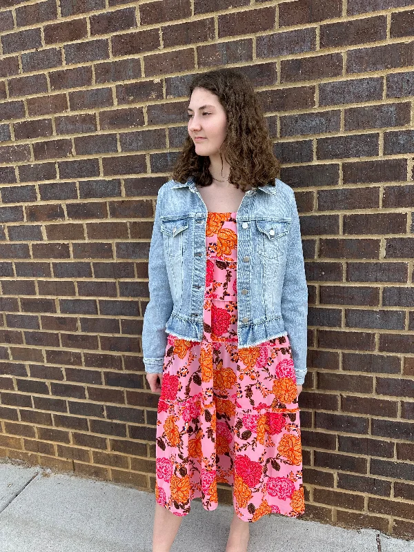 Pink Flower Midi Dress Chic Midi Skirt