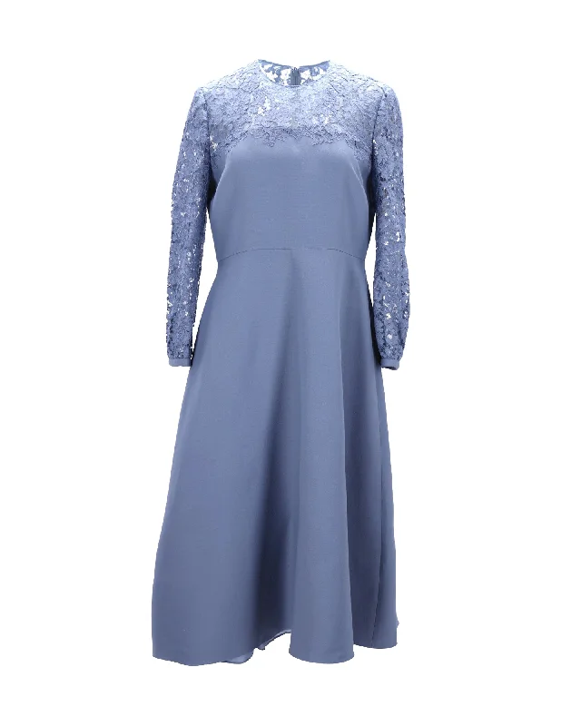 Valentino Garavani Wo Lace Midi Dress in Light Blue Virgin Wool Flared Midi Skirt