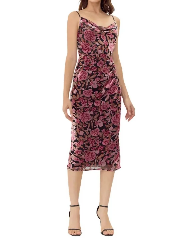 Vie Burnout Midi Dress In Pink Multi Satin Midi Skirt