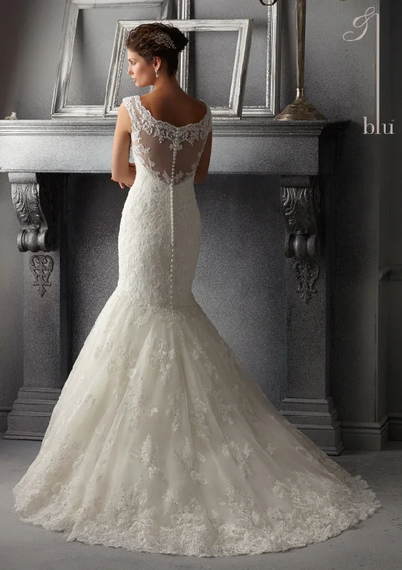 Mori Lee 5265 Delicate Beading on an Alencon Lace Bridal Go Lace Bridesmaid Gown