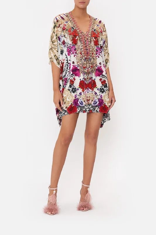 SHORT LACE UP KAFTAN REIGN OF ROSES White Lace Dress