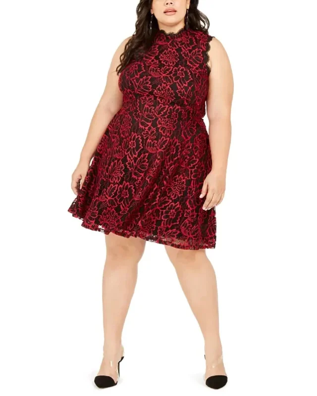 City Studios Women's Plus Lace Fit & Flare Dress Red Size 18W | Red Lace Dress Casual