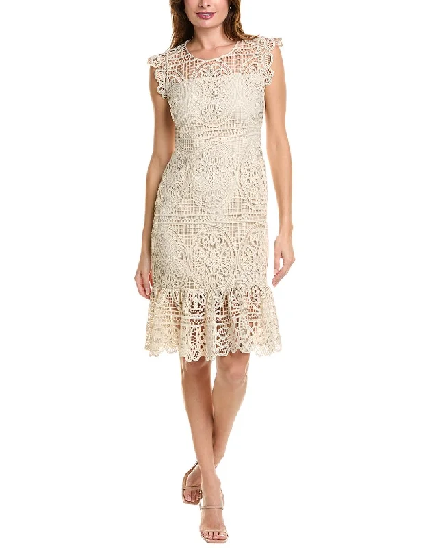 Elie Tahari Mosaic Lace Dress Lace Detail Gown