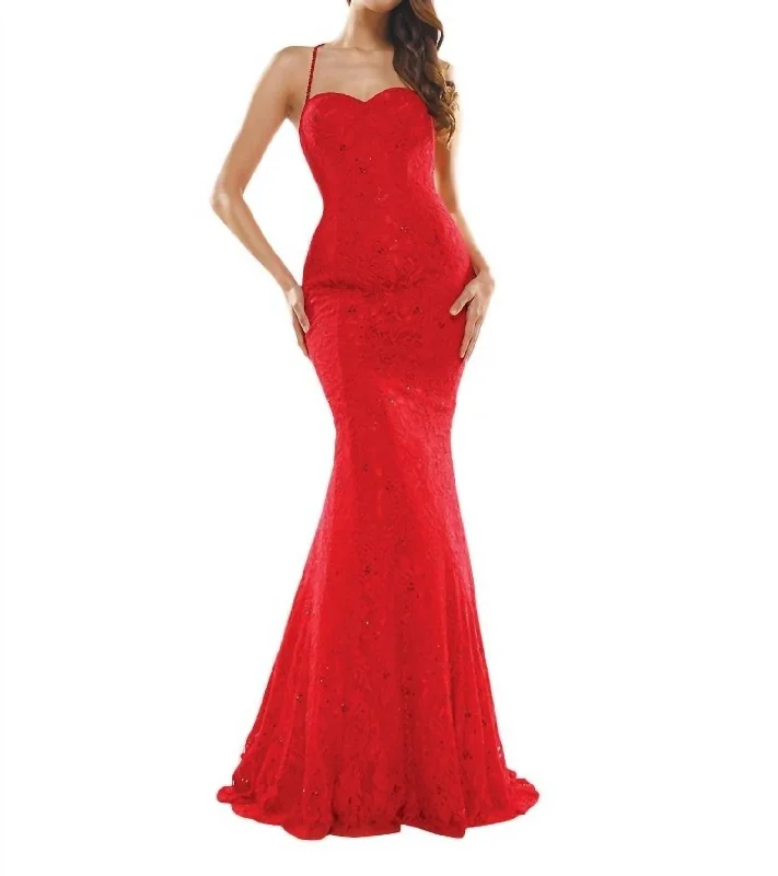 Lace Mermaid Dress In Red Tiered Lace Dress