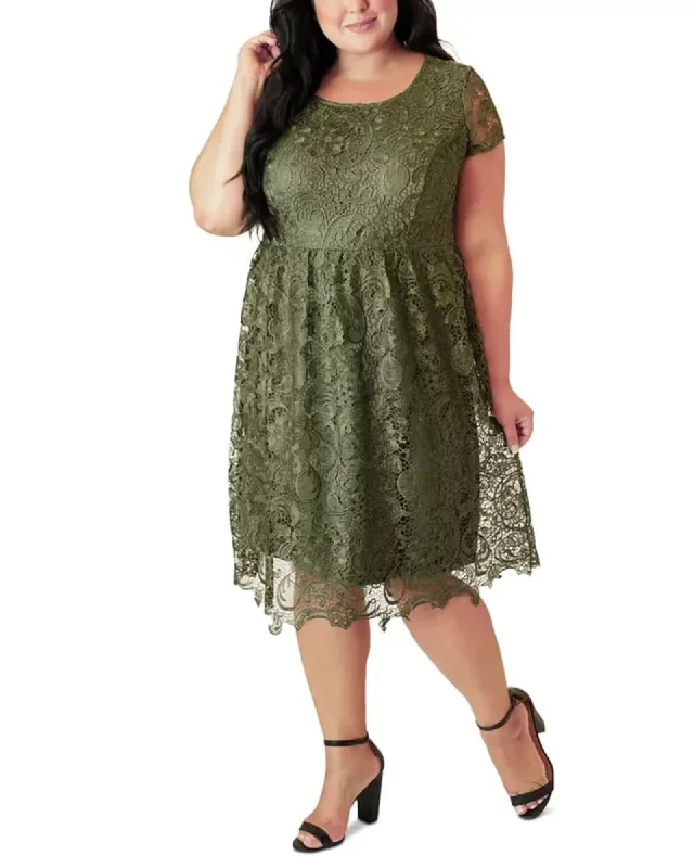 Maree Pour Toi Women's Plus Maree Pour Toi Lace Fit & Flare Dress Green Size 12W | Green Pink Lace Dress