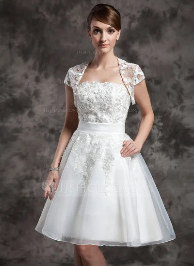 Other Ivory A-Line Lace Strapless Knee-Length Organza We Floral Lace Dress