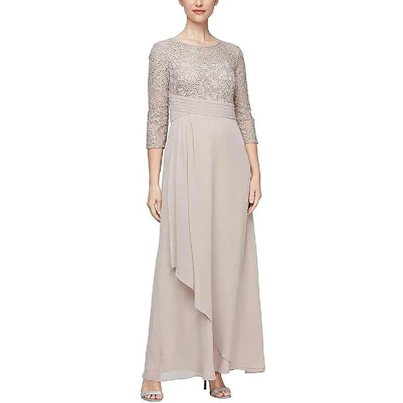 Womens Chiffon Lace Evening Dress Sheer Lace Dress